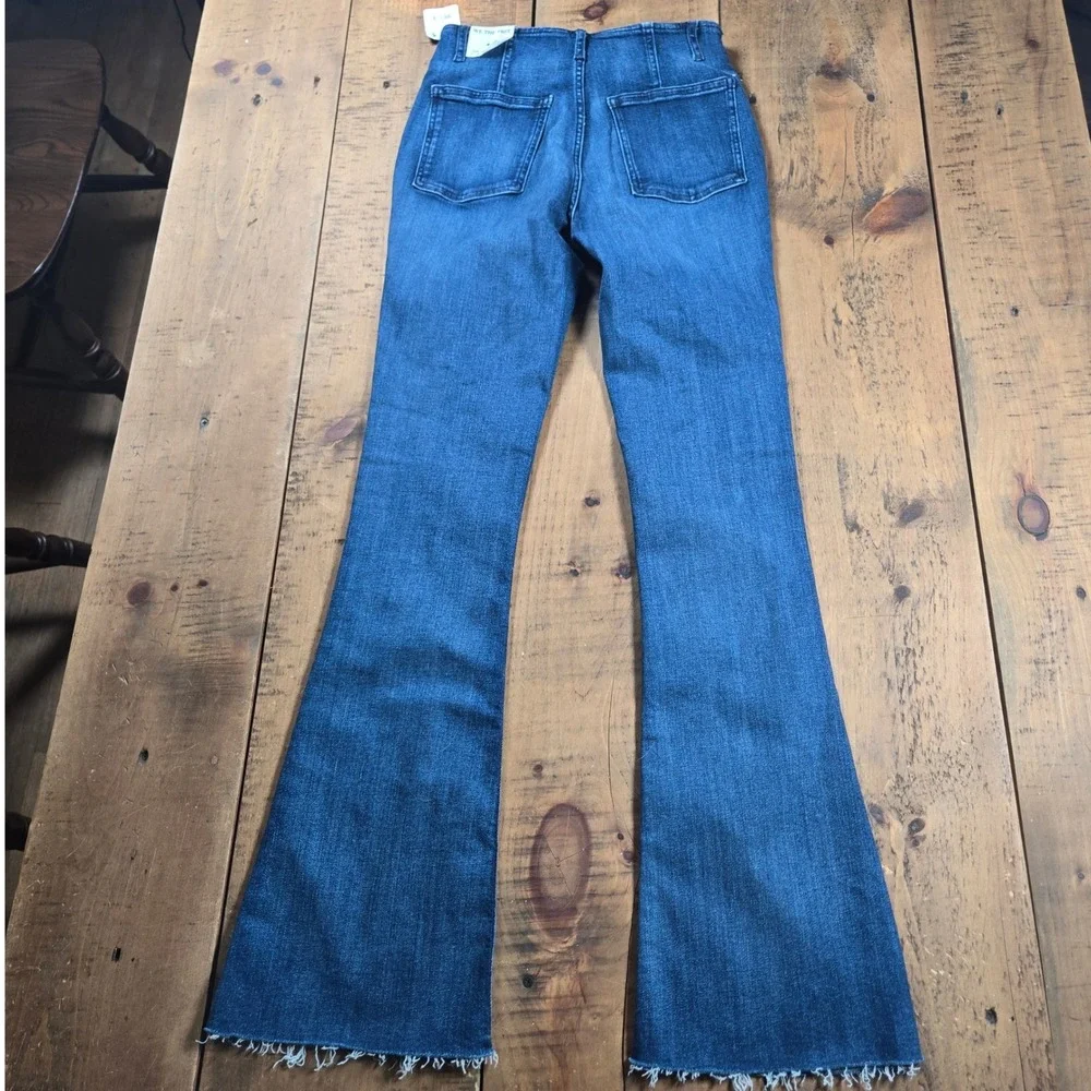 Free People We The Free Level Up Slit Bootcut Jeans Blue Flare Raw Hem 28x31